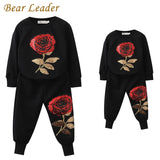 Bear Leader 2018 New Spring Style Family Matching Outfits Mother And Daughter Long Sleeve Rose Floral Sweatshirt+Pants 2Pcs Suit