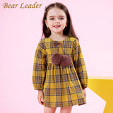 Bear Leader Girls Dress 2018 New Spring Brand Girls Clothes Classical Plaid Fur Ball Bow Design Baby Girls Dress For 3-7 Years