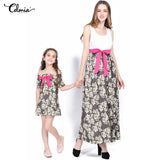 Celmia Mother and Daughter Casual Boho Floral Maxi Dress Mom & Kid Matching Set Outfits Casual Loose Sleeveless Bow Long Dresses