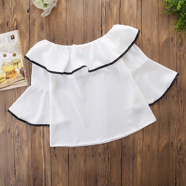 2018 Summer Sexy Off Shoulder Tops Women Blouse Family Matching Outfit Blusa Ruffle Flare Sleeve Women Girls Clothes White Shirt