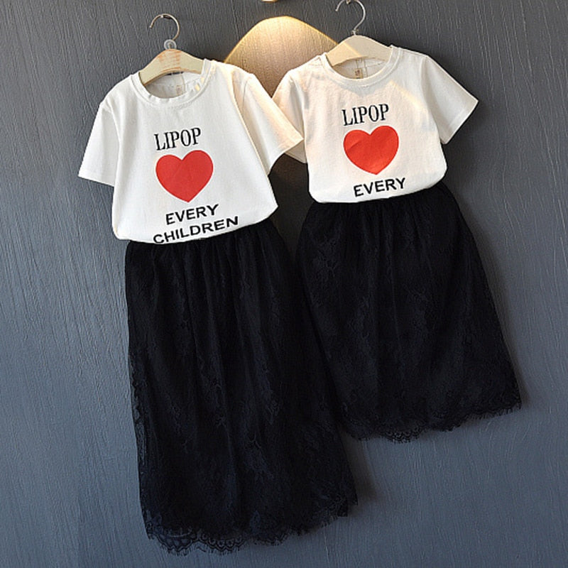 Bear Leader Girls Clothing Sets 2018 Summer New Mother And Daughter Set Skirt Love Letter Short-Sleeved T-Shirt Western Suit