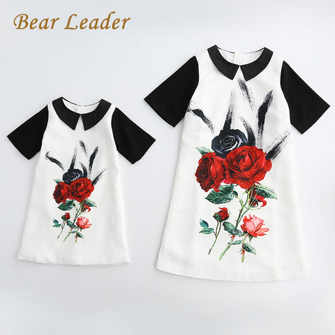 Bear Leader Family Dress 2018 Spring&Summer Style Family Matching Outfits Mother And Daughter Short Sleeve Rose Floral Dresses