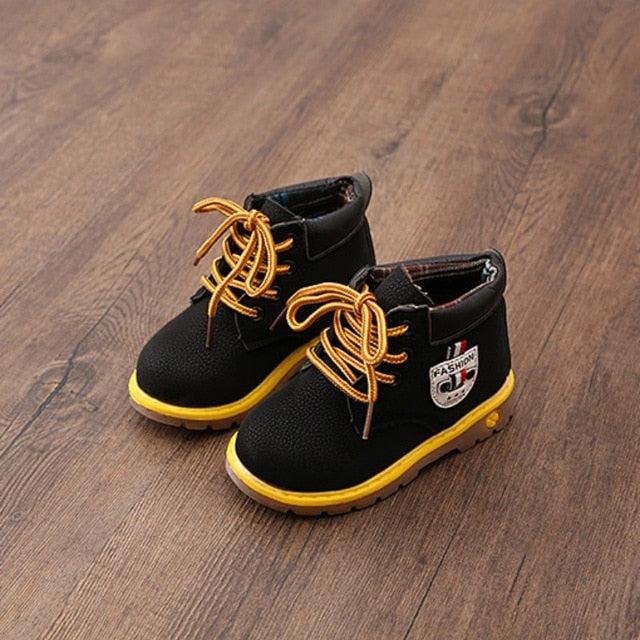 Kids Children Baby Girl Boys Shoes PU Leather Shoes Boots Waterproof Breathable Low-Heeled Ankle Shoes