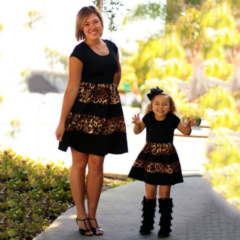 Leopard Fashion Mommy And Girls Family Matching Outfits Mother And Daughter Clothes Mom Daughter dresses